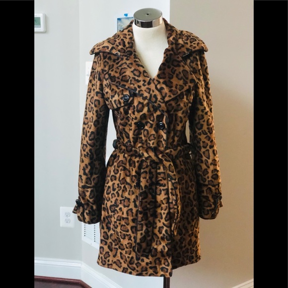 Betsey Johnson Leopard Print Faux Fur trench coat Sz m - Picture 7 of 16